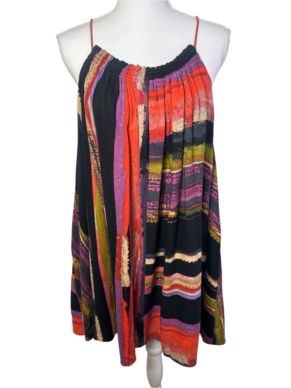 Free People Printed Swing Mini Dress Medium Boho Sleeveless Strappy Trapeze